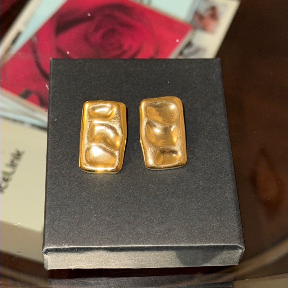 Gold Rectangular Earrings - image 1